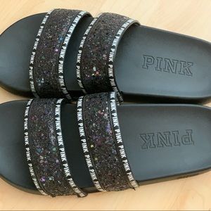 Black sparkle slides